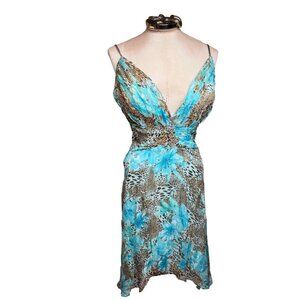 Y2k Wow Silk Babydoll 6 MIDI Leopard Floral Rolled hem Dress Empire fairy Read